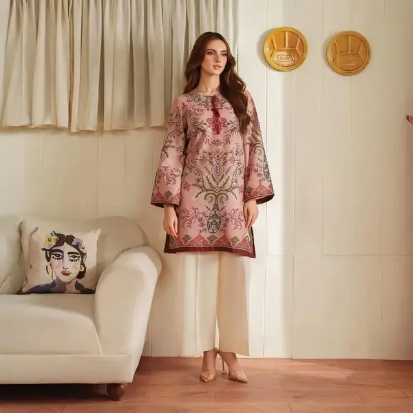 Women's Stitched Printed Lawn Suit – Pink 2-Piece Set