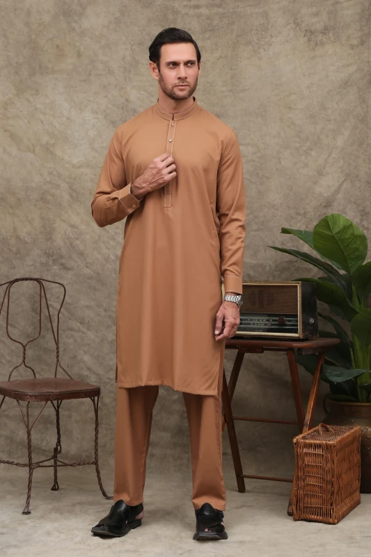 CAMEL BROWN MEN'S WASH & WEAR SHALWAR KAMEEZ