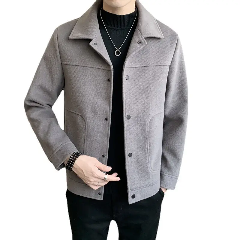 Men's Woolen Slim Fit Winter Jacket with Classic Collar