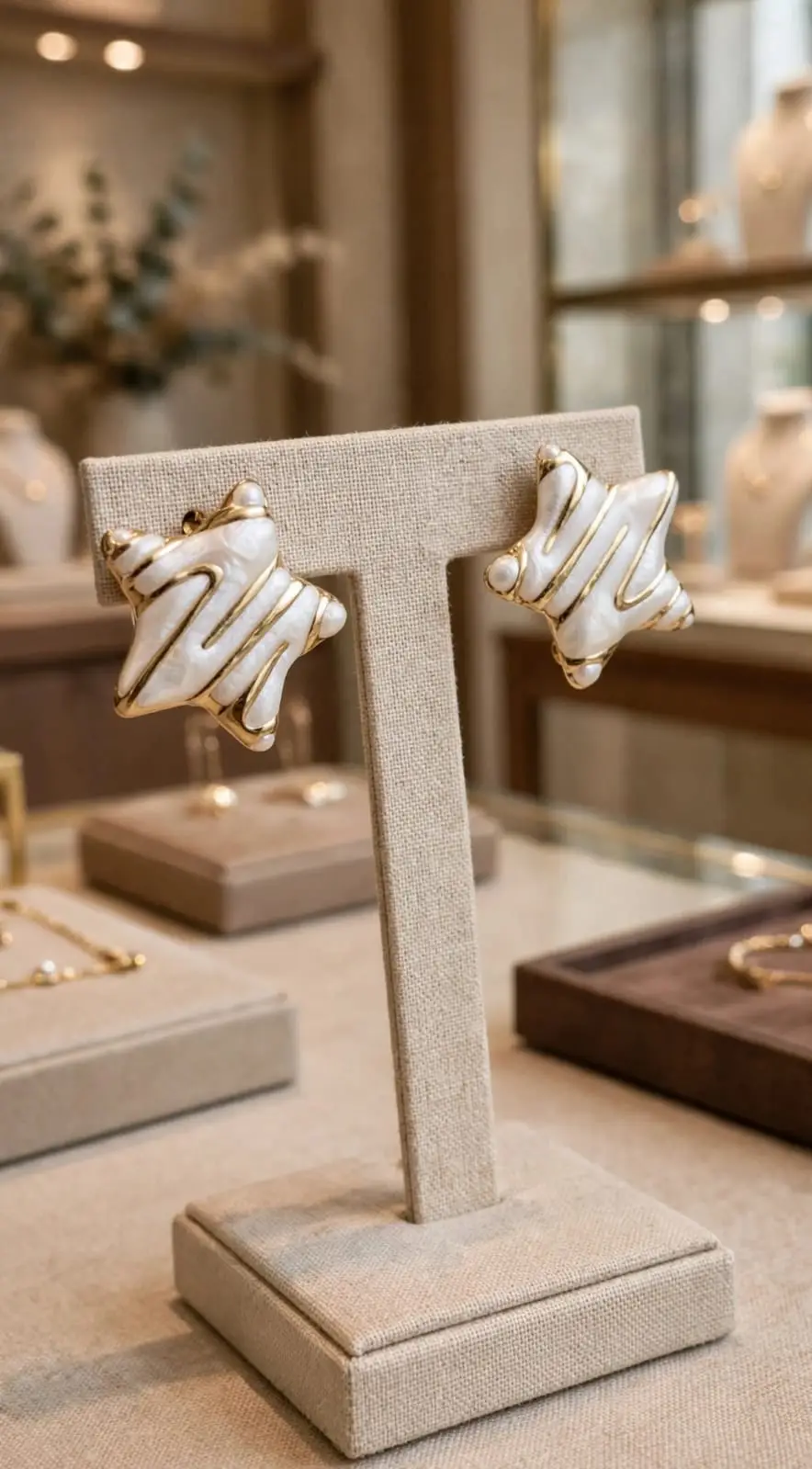 10-Piece Fancy Earrings Set with Off-White Artificial Stones, Antique Plated