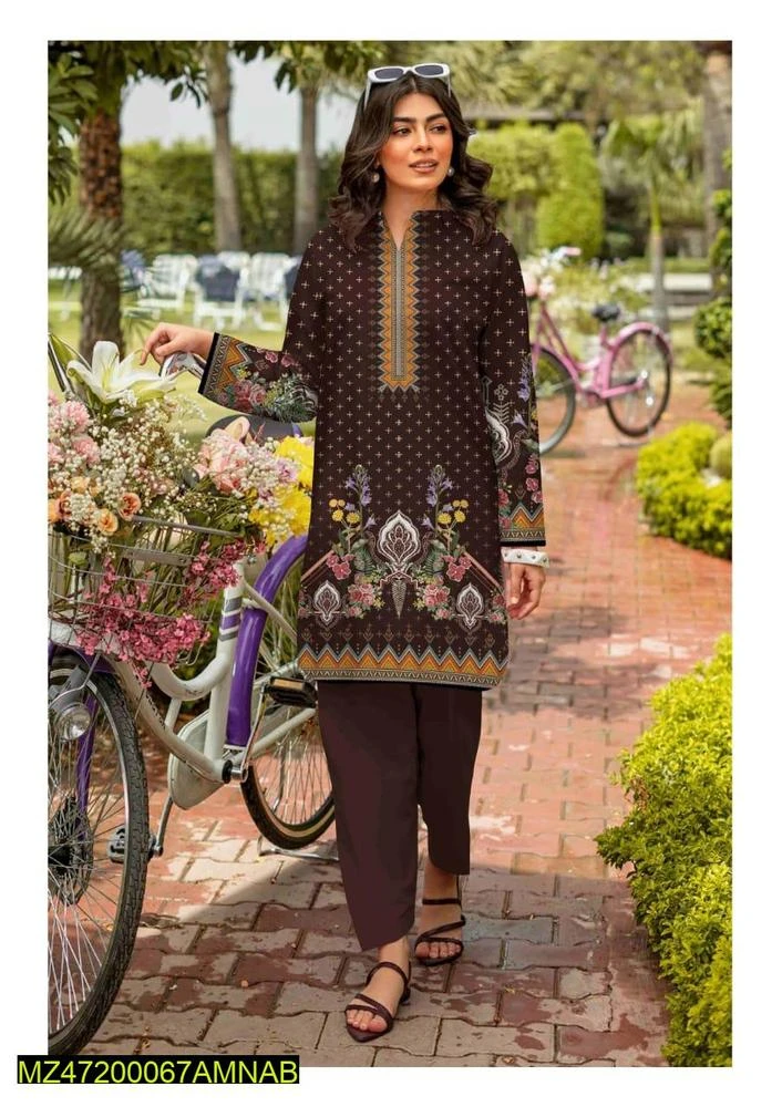 2 Pcs Women's Unstitched Linen Printed Suit