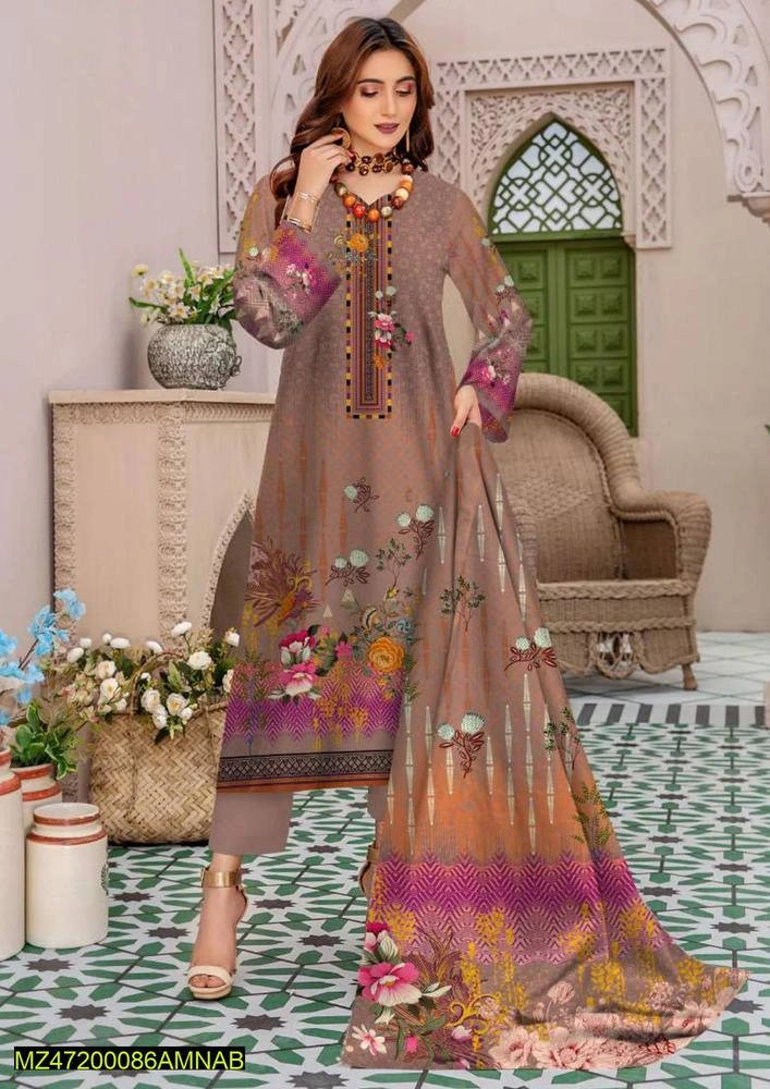 3 Pcs Women's Unstitched Marina Printed Suit