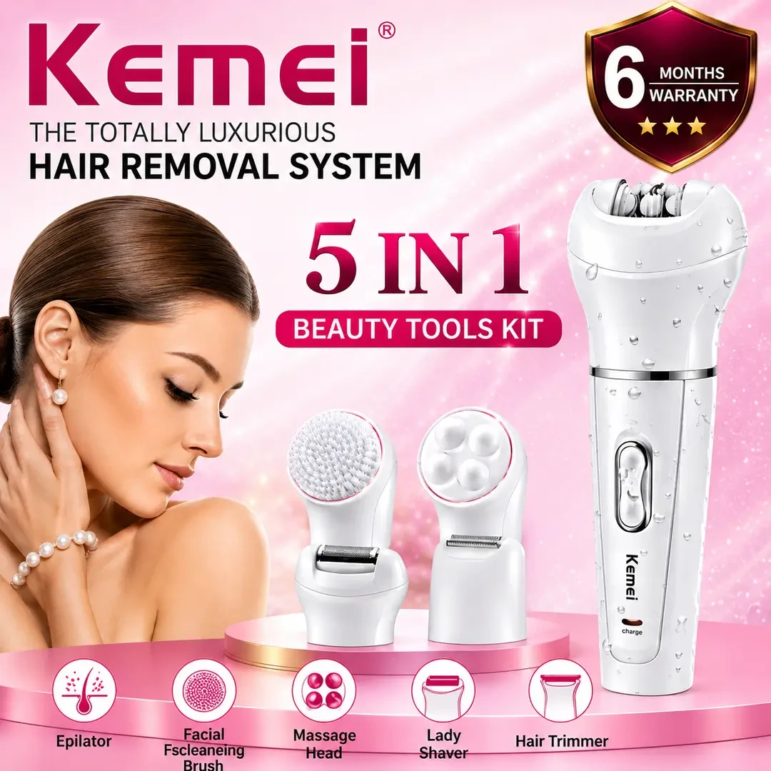 Kemei KM-2199 5-in-1 Rechargeable Waterproof Epilator