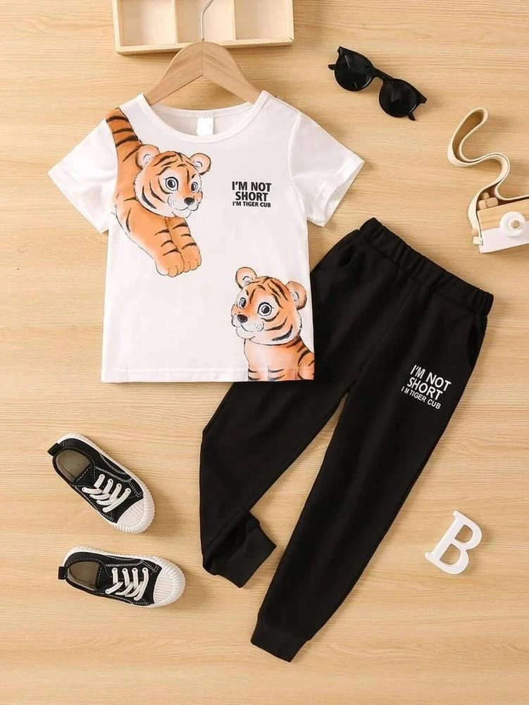 2pc Stitched Cotton Shirt and Trouser- Tiger Graphic Set