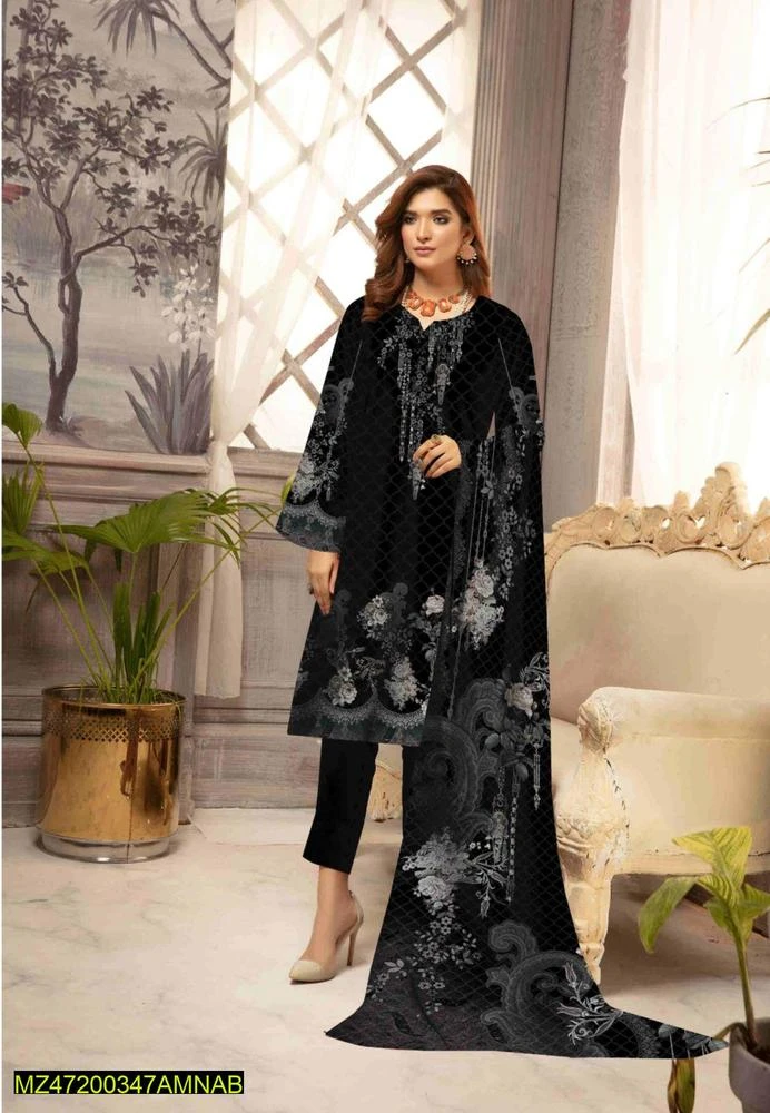 3 Pcs Womens's Unstitched Lawn Printed Suit