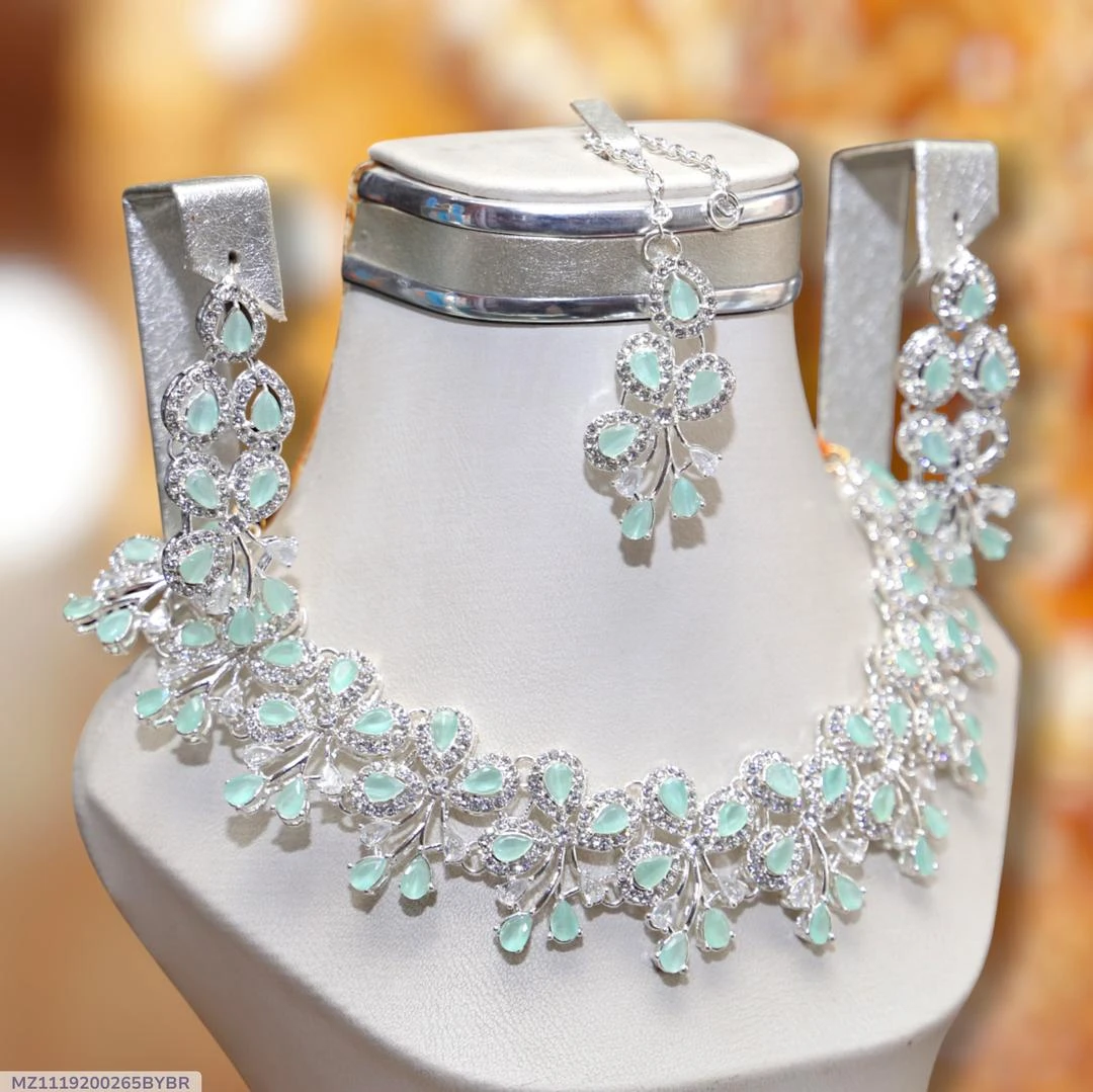 Silver Plated Zircon Bridal Necklace - Elegant and Sophisticated