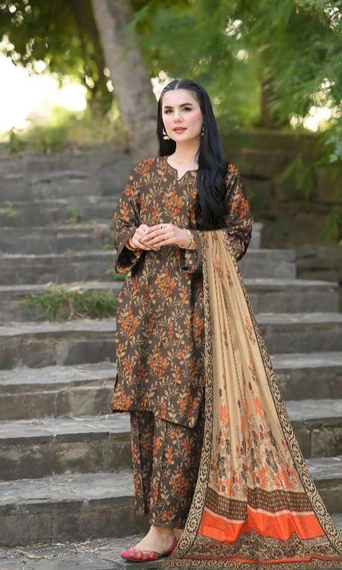 3 Pcs Womens's Unstitched Lawn Printed Suit