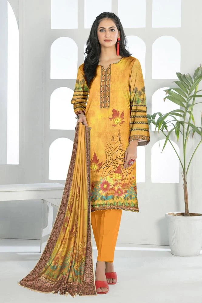 3 Pcs Women's Unstitched Dhanak Printed Suit