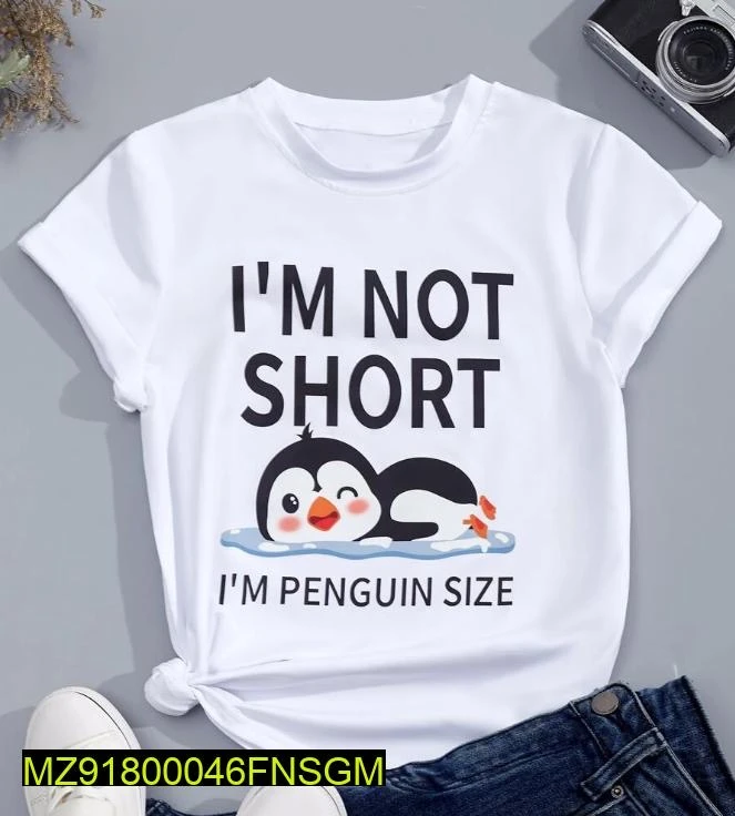 1pc Stitched Cotton Tshirt- I’m Penguin Size Graphic Tee