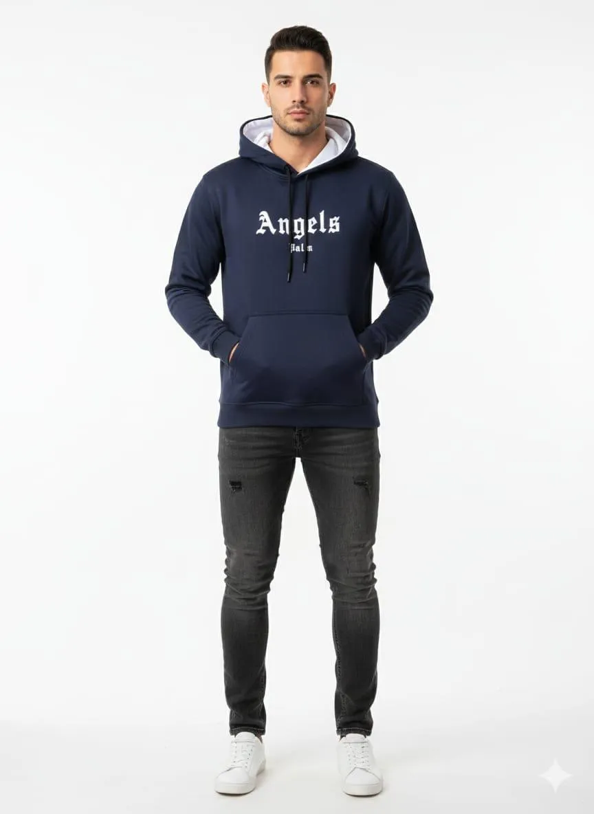 Men's Blue Fleece Hoodie with Embroidered Angels Logo