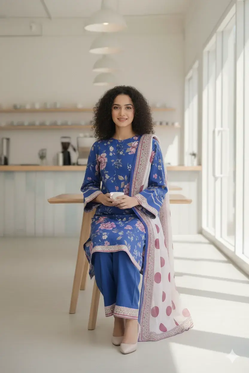 Stylish 3-Piece Women's Stitched Printed Lawn Suit – Blue