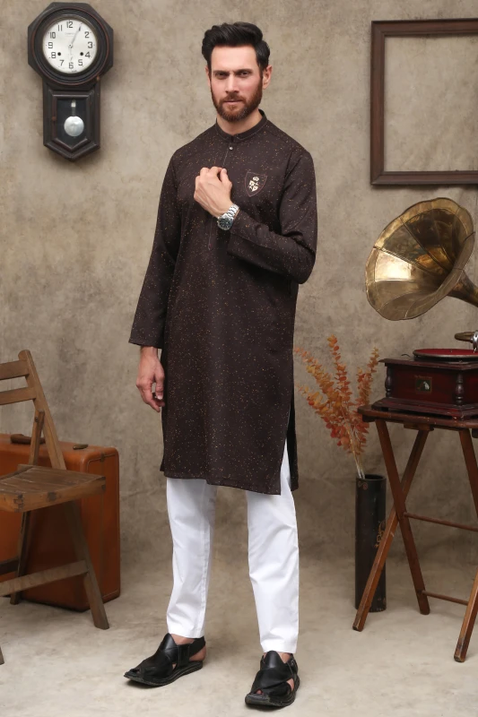 BROWN DOTTED MEN'S COTTON KURTA