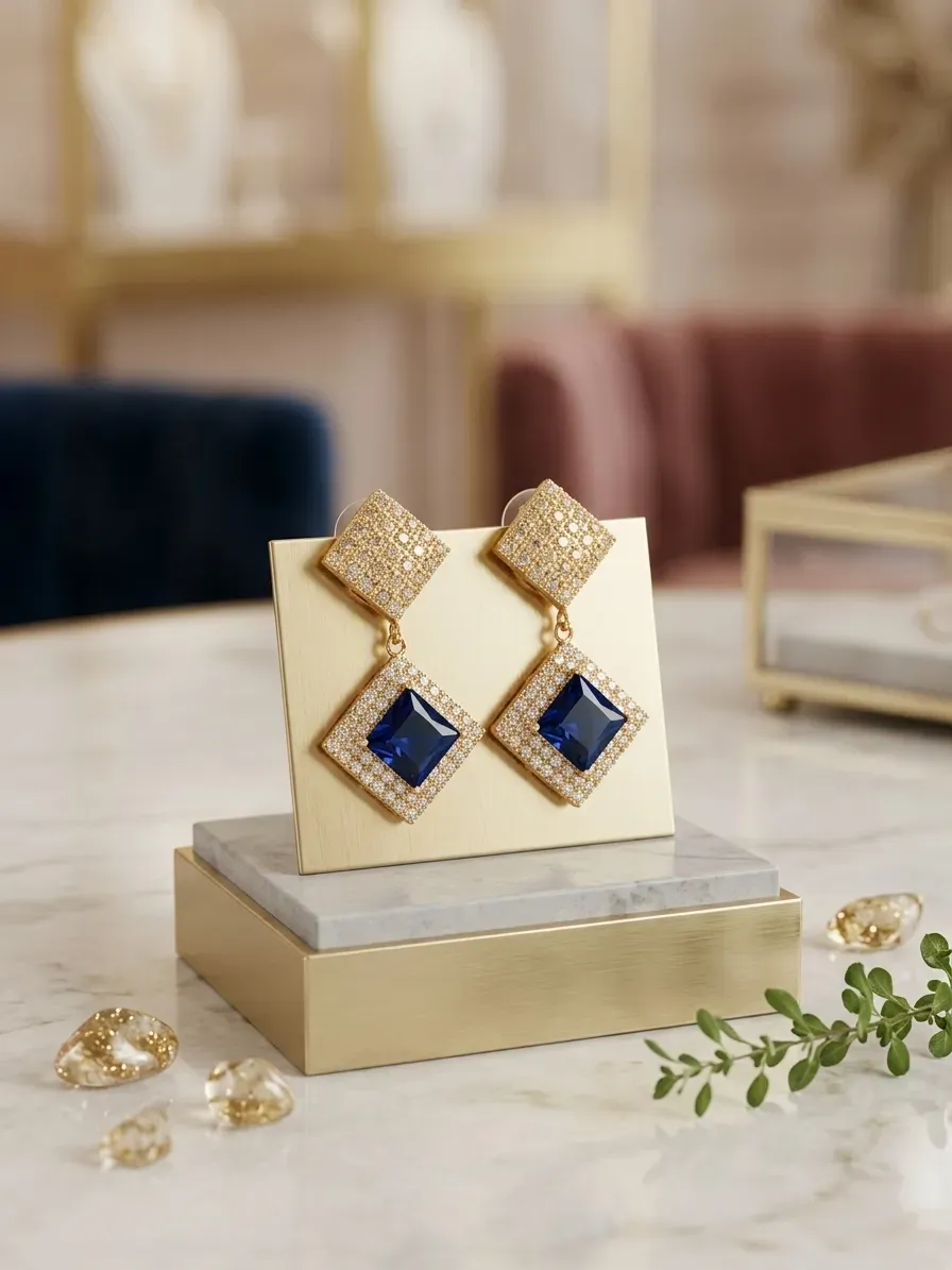 Gold Plated Crystal Earrings for Women, 2-Piece Set
