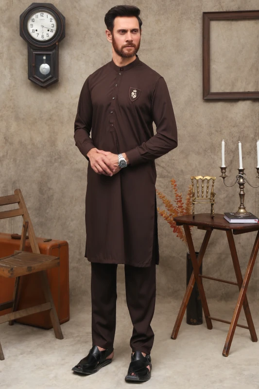 DARK BROWN MEN'S WASH & WEAR SHALWAR KAMEEZ