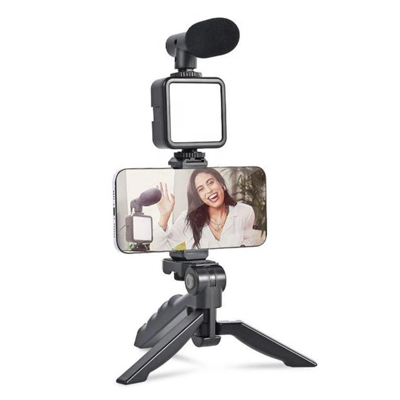 Portable LED Ring Light & Microphone Set with Tripod – Black