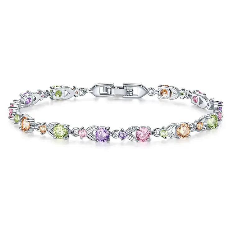 Multicolour Gemstone Bracelet for Women — Gold-Plated Floral Bangle