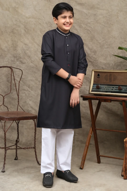 JADE BLACK KID'S WASH & WEAR KURTA