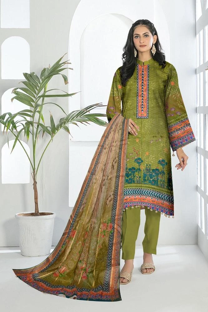 3 Pcs Womens's Unstitched Lawn Printed Suit