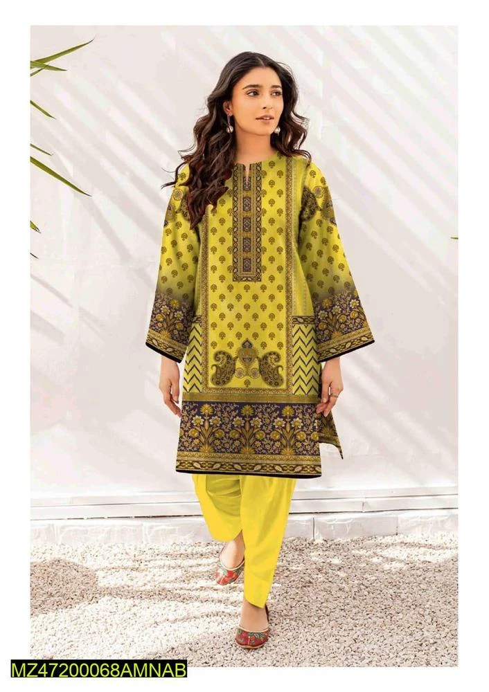 2 Pcs Women's Unstitched Linen Printed Suit