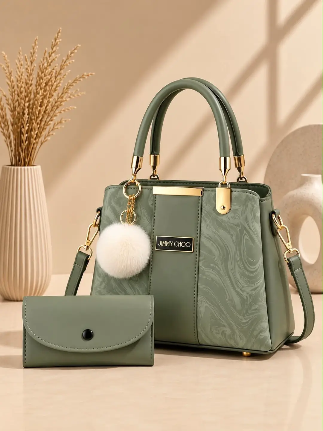 Green Leather Shoulder Bag for Women – Plain Elegant Everyday Handbag