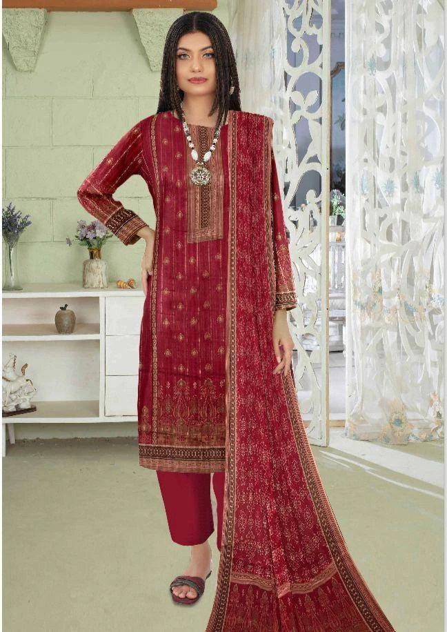 3 Pcs Womens's Unstitched Lawn Printed Suit