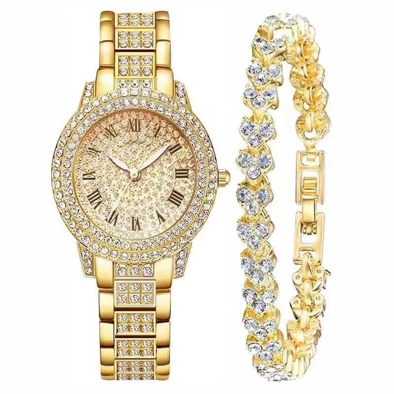 Women's Diamond Artificial Set Roman Watch - Luxurious and Elegant