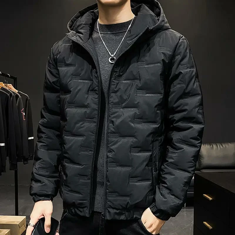 Men's Black Hooded Cotton Puffer Jacket – Winter Warmth in a Modern Korean Cut