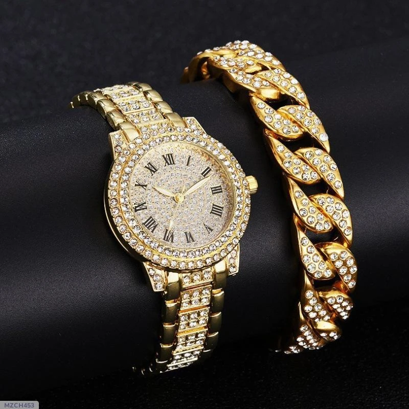 Women's Diamond Artificial Set Roman Watch - Elegant and Sophisticated