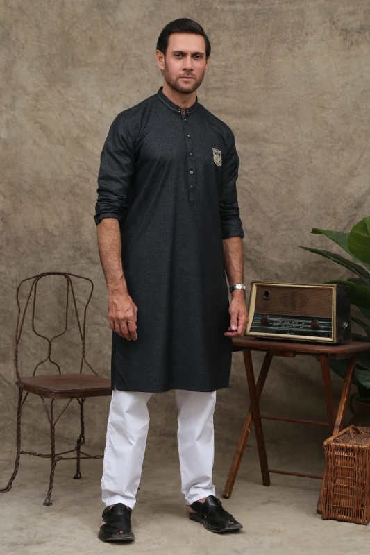 GREENISH GREY MEN'S WASH & WEAR KURTA