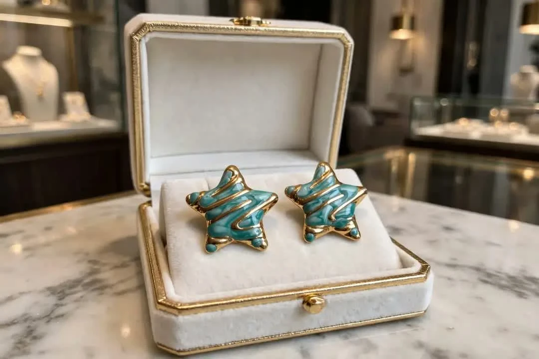 Bridal Antique-Plated Earrings with Blue Artificial Stones, 10-Piece Set