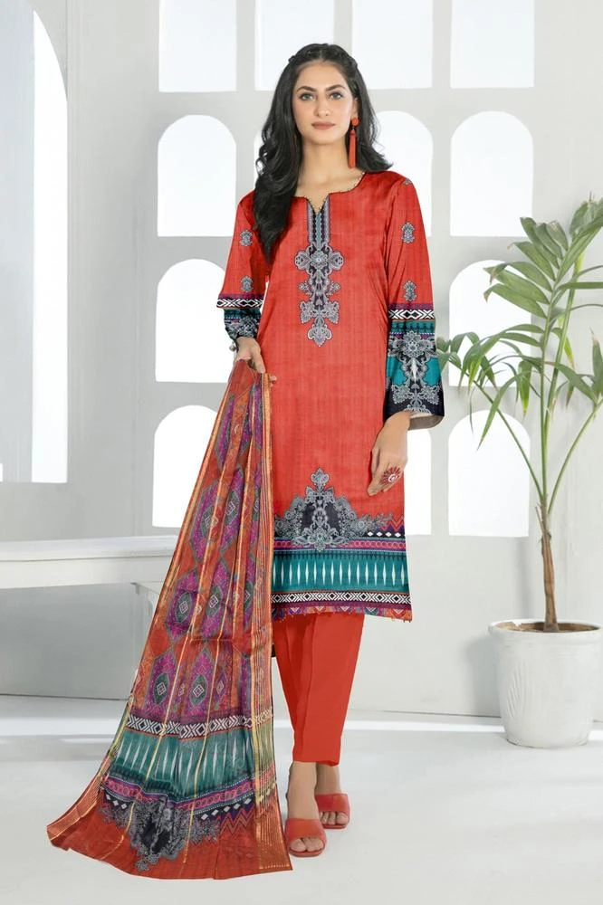 3 Pcs Womens's Unstitched Lawn Printed Suit