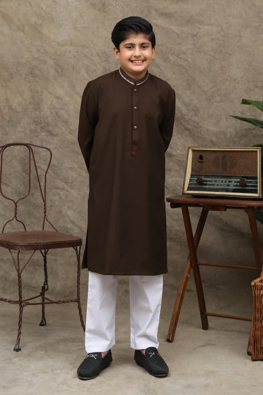 UMBER BROWN KID'S WASH & WEAR KURTA