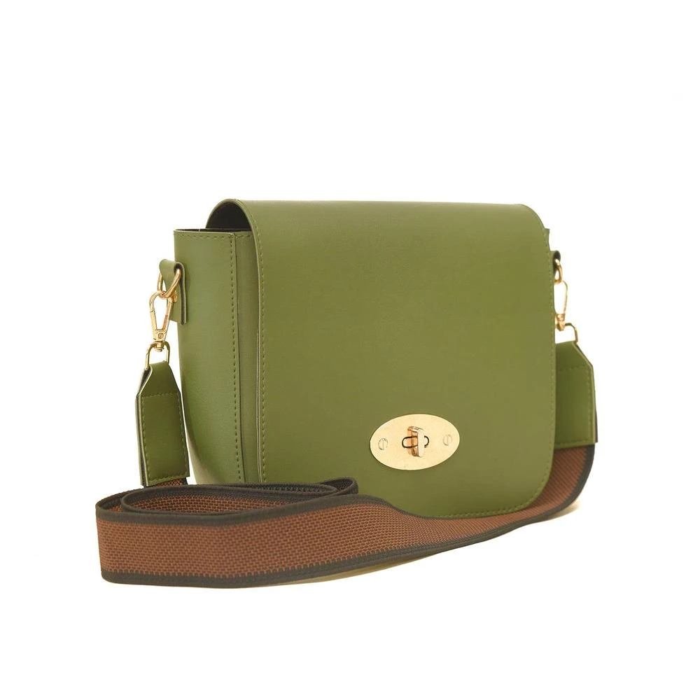 Pu Leather Xside Olive Green Crossbody Bag with brown strap