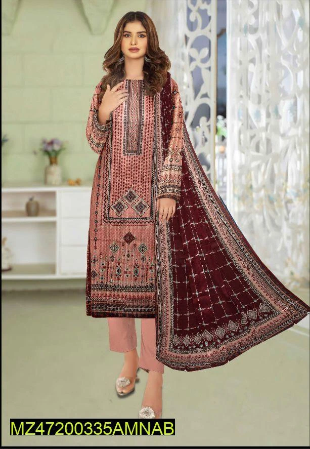 3 Pcs Womens's Unstitched Lawn Printed Suit