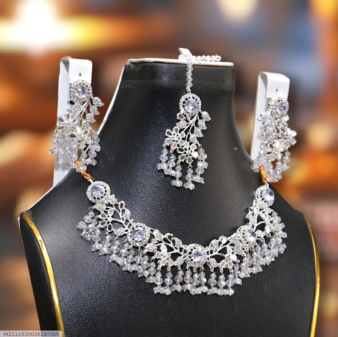 Silver Plated Crystal Bridal Necklace - Timeless Elegance