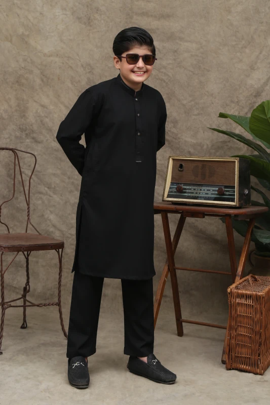 1. JET BLACK WASH & WEAR KID'S SHALWAR KAMEEZ