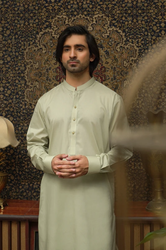 GREENISH COTTON MEN'S KAMEEZ SHALWAR