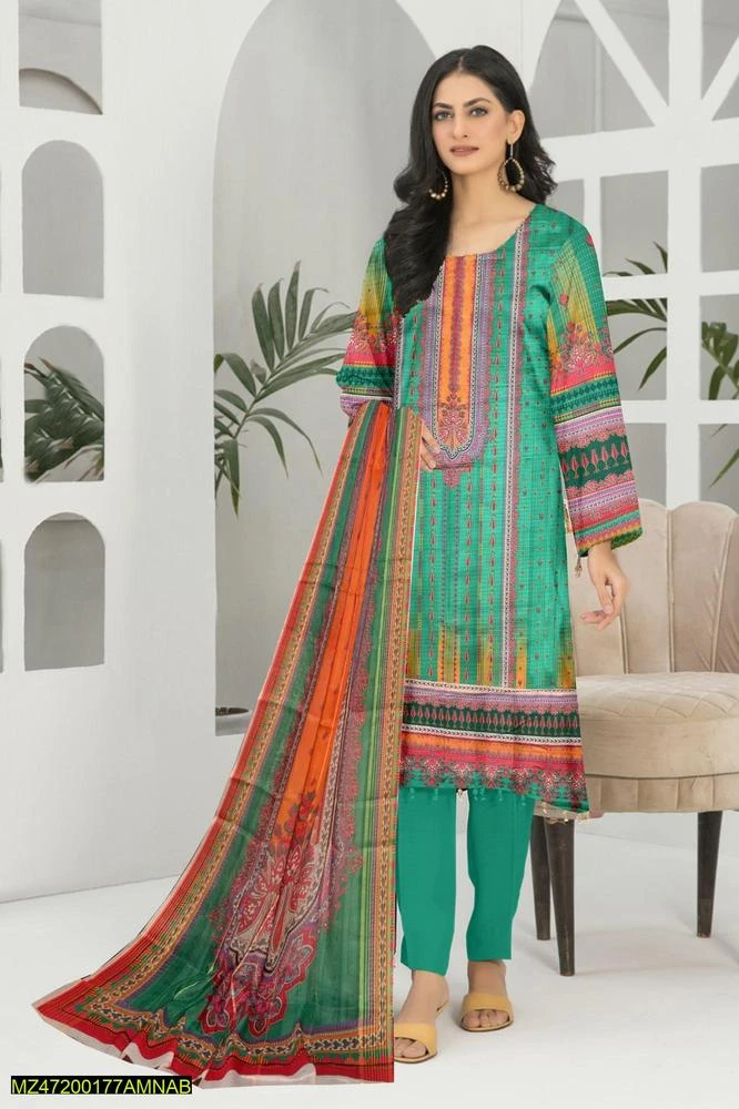 3 Pcs Womens's Unstitched Lawn Printed Suit