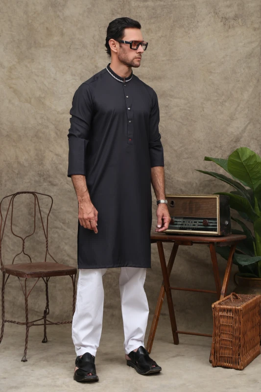 JADE BLACK MEN'S WASH & WEAR KURTA