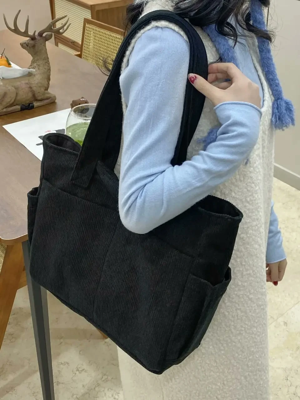 Women's Corduroy Tote Bag for Daily Commute and Office Use