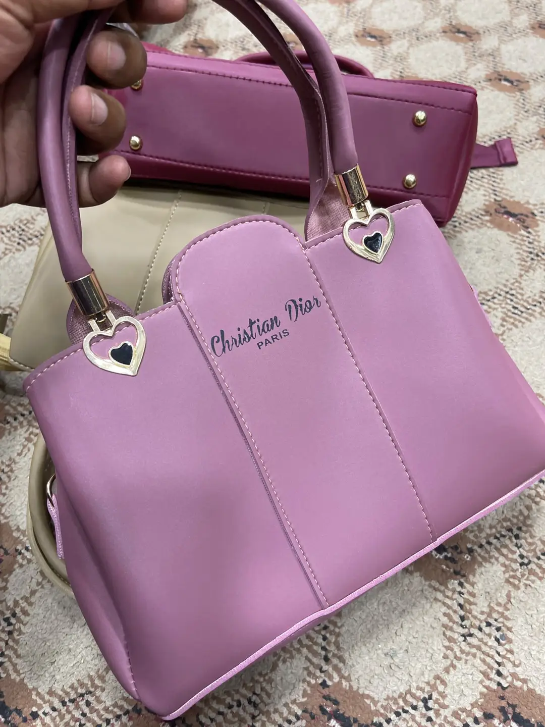 Girl's Leather Plain 3-Piece Hand Bag Set with Top Handle
