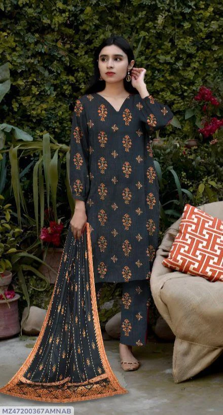 3 Pcs Womens's Unstitched Lawn Printed Suit