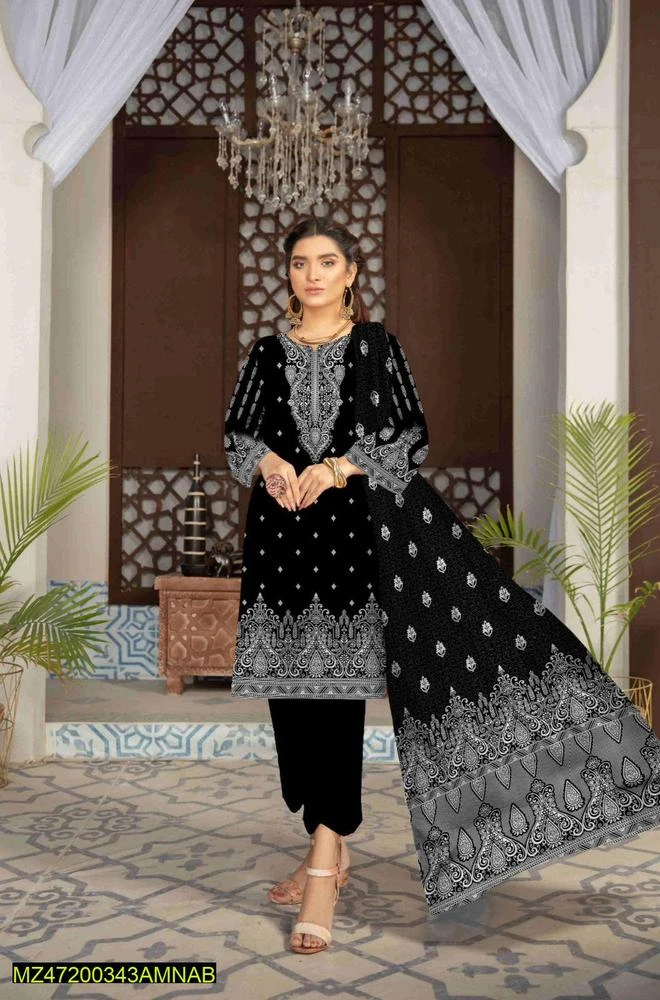 3 Pcs Womens's Unstitched Lawn Printed Suit