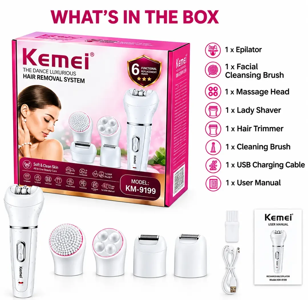 Kemei KM-2199 5-in-1 Rechargeable Waterproof Epilator