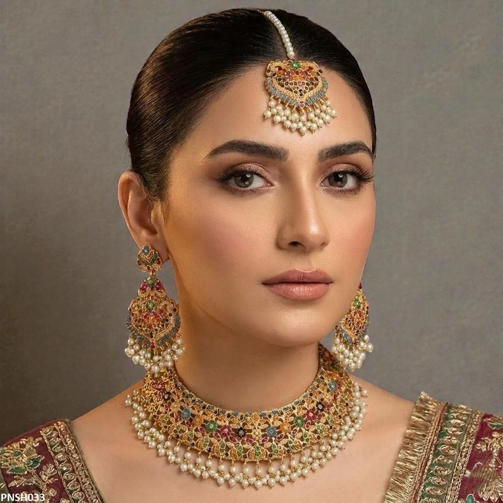Multi Flower Necklace Set with Bindi & Earrings