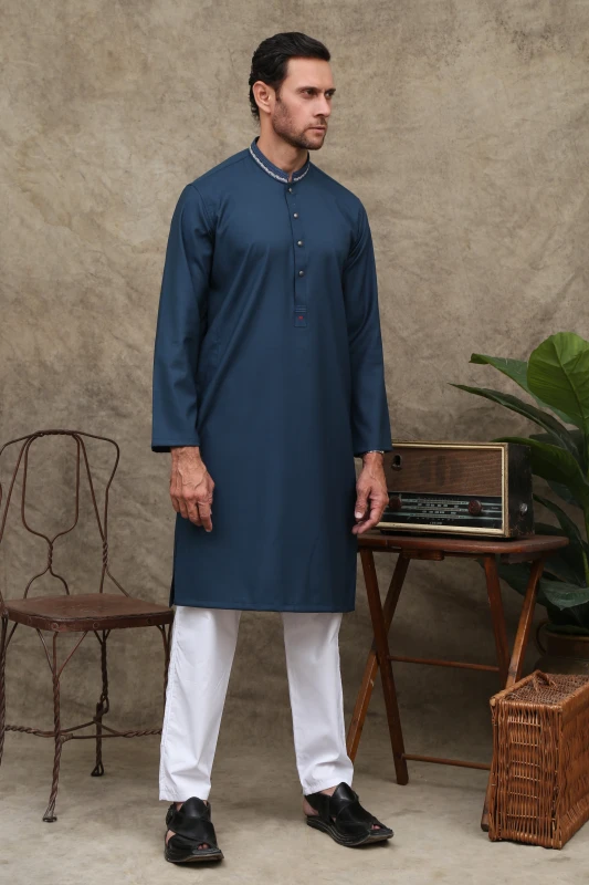 STONE BLUE MEN'S WASH & WEAR KURTA