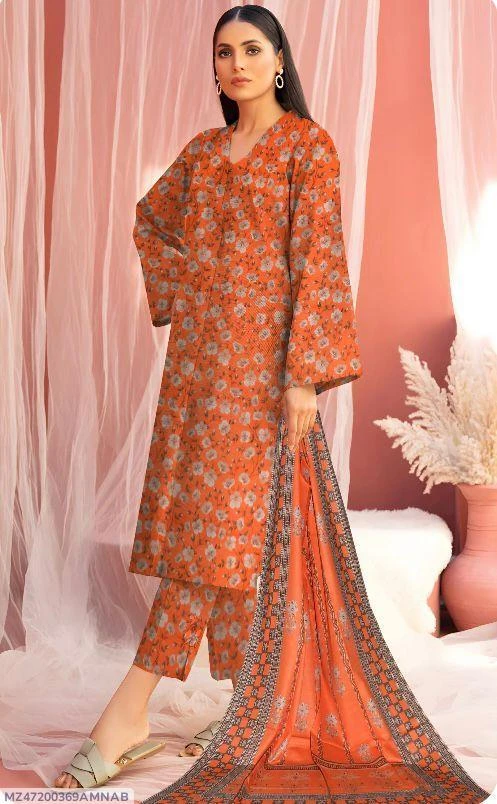 3 Pcs Womens's Unstitched Lawn Printed Suit