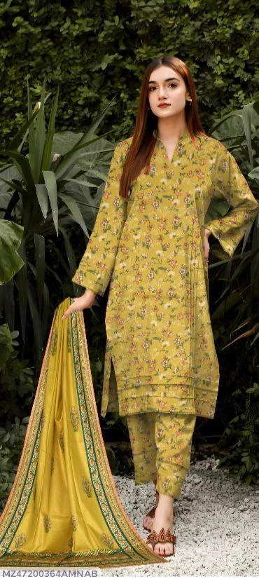 3 Pcs Womens's Unstitched Lawn Printed Suit