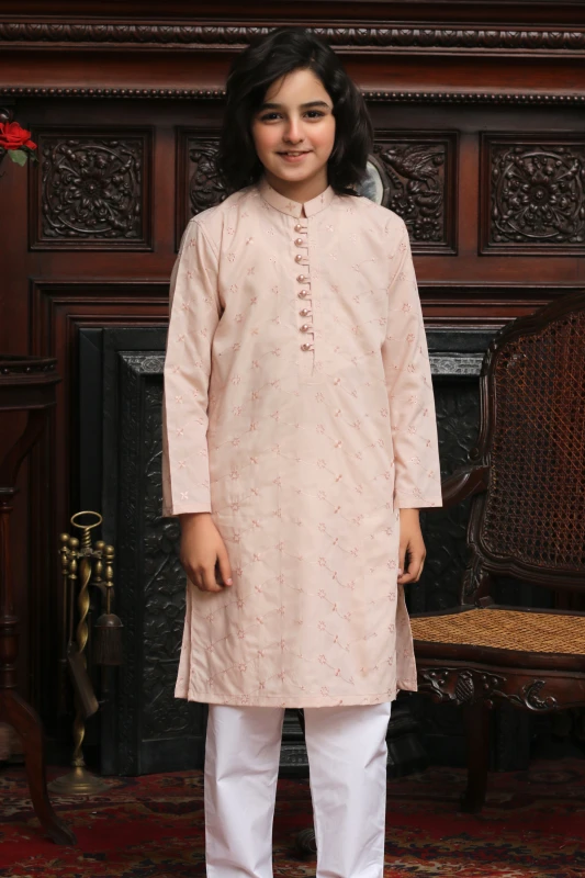 CREAM KID'S EMBROIDED KURTA