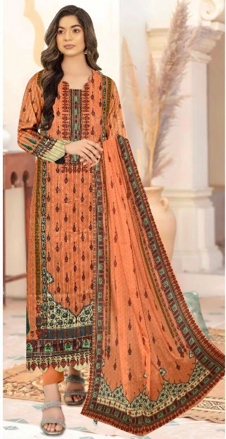 3 Pcs Womens's Unstitched Lawn Printed Suit